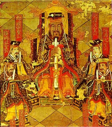 Pintura de época Qing que representa a Confucio sentado y rodeado de discípulos.